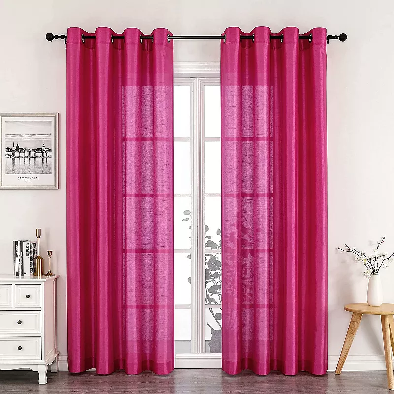 GoodGram Montauk Accents 2 Pack Ultra Luxurious Faux Silk Sheer Grommet Top Curtain Panels