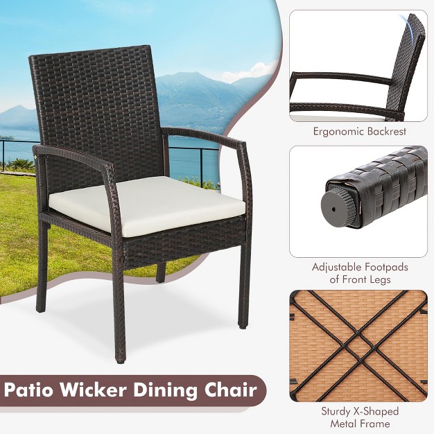 Tangkula 2pcs Patio Pe Rattan Wicker Dining Armchairs Outdoor Chair W Removable Cushion