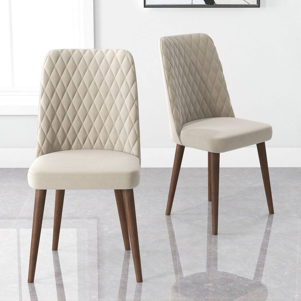 Ashcroft Imports Furniture Co. Ellen Mid-Century Modern Beige Velvet Dining Chair (Set of 2) DCHR-EVE-BEI