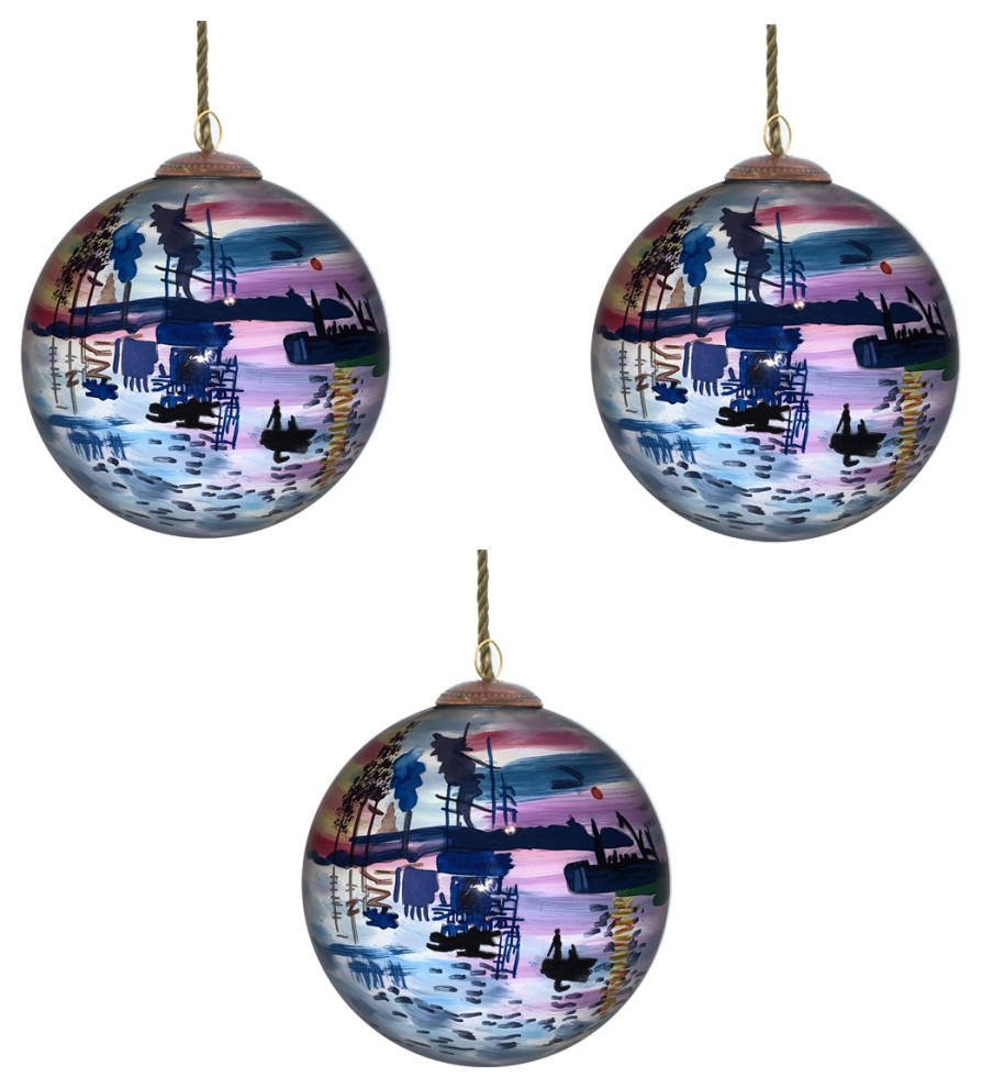 Impression Sunrise Glass Ornament Collection  Set of 3   Modern   Christmas Ornaments   by overstockArt  Houzz