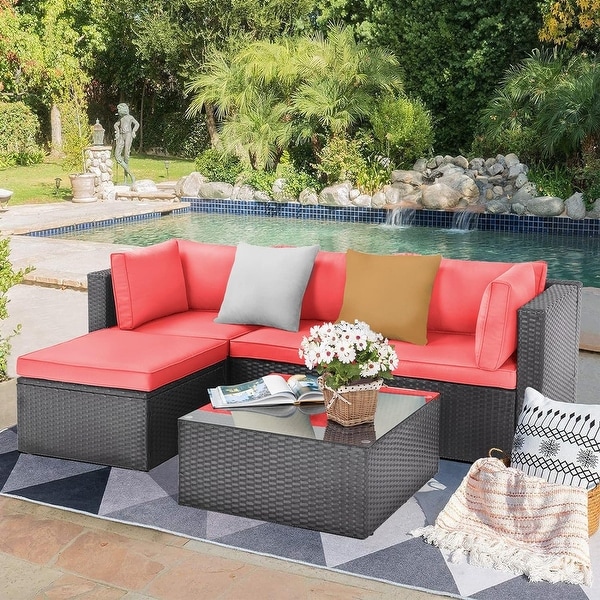 Bossin Patio Furniture Sets Outdoor Sectional Sofa All Weather PE Rattan Patio Conversation Set