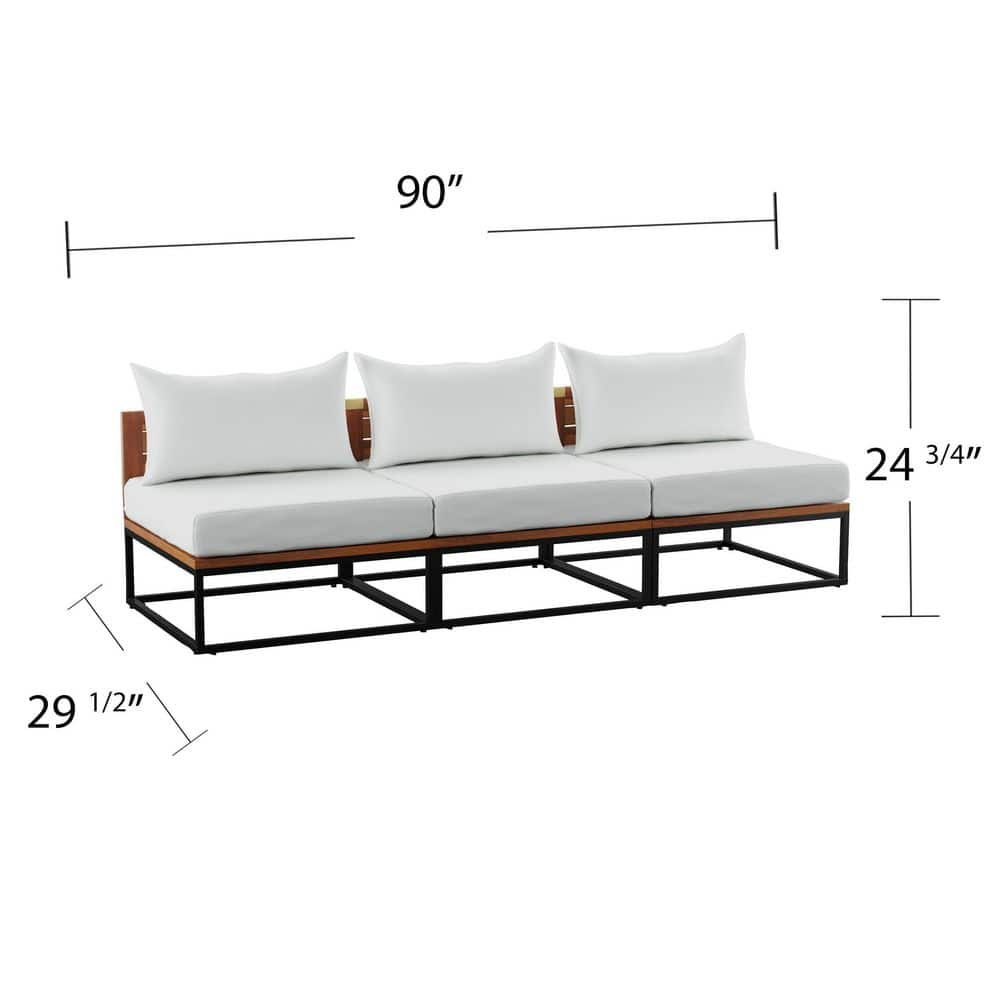 Southern Enterprises Taradale 4-Piece Wood Outdoor Couch in White with Cushions and Coffee Table HD387659