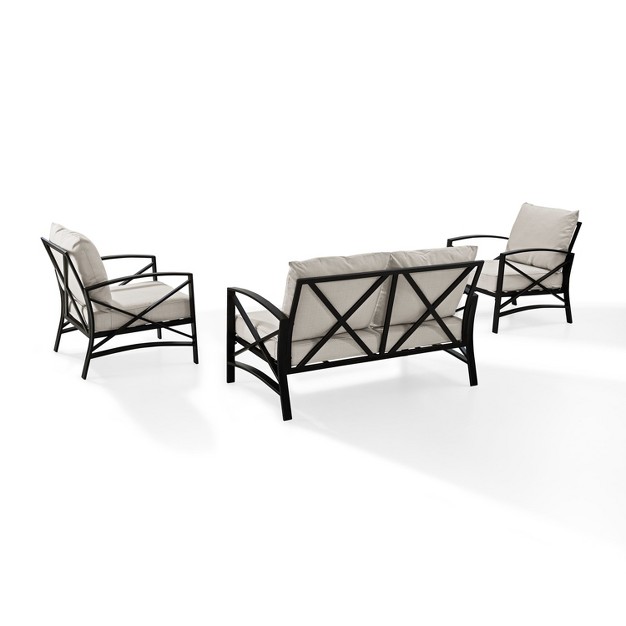 Crosley 3pc Kaplan Steel Outdoor Seating Furniture Set With Loveseat amp 2 Chairs Oatmeal