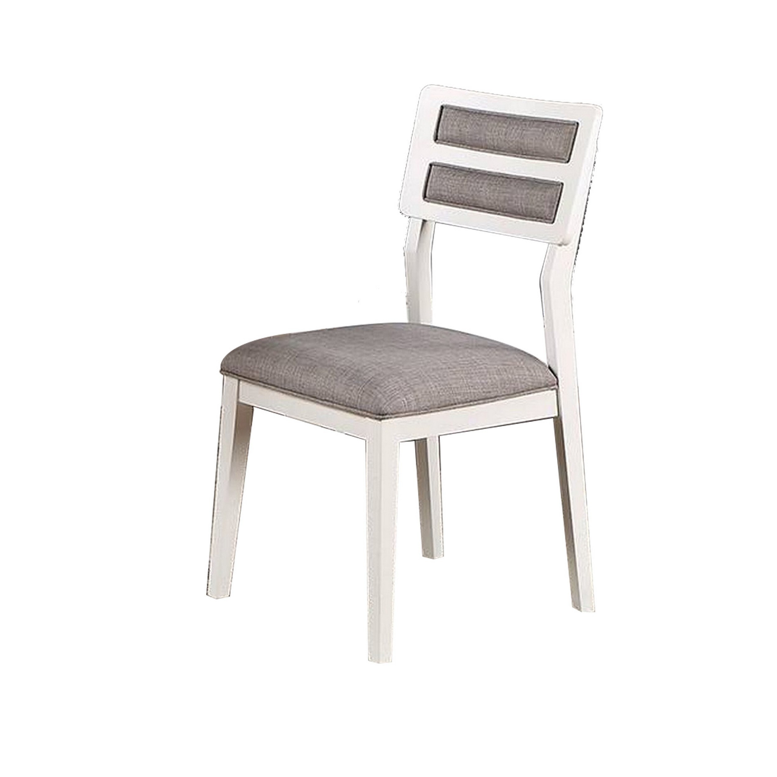 Kya 21 Inch 2 Tone Dining Chair， Ladder Back， Gray Seat， Set of 2， White