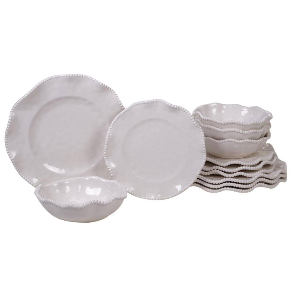 Certified International Perlette 12-Piece Solid Cream Melamine Outdoor Dinnerware Set (Service for 4) 89537