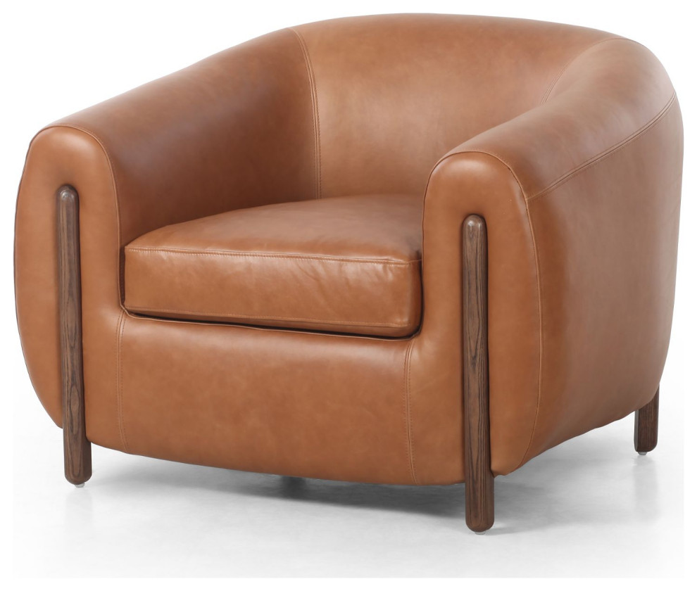 Lyla Valencia Camel Leather Chair   Midcentury   Armchairs And Accent Chairs   by Zin Home  Houzz