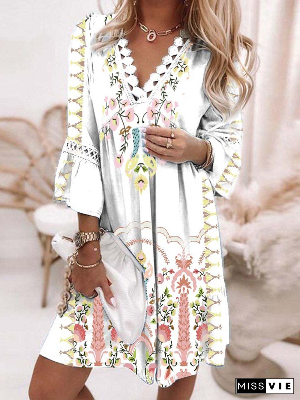 Boho Loosen Short Sleeve Woven Dress