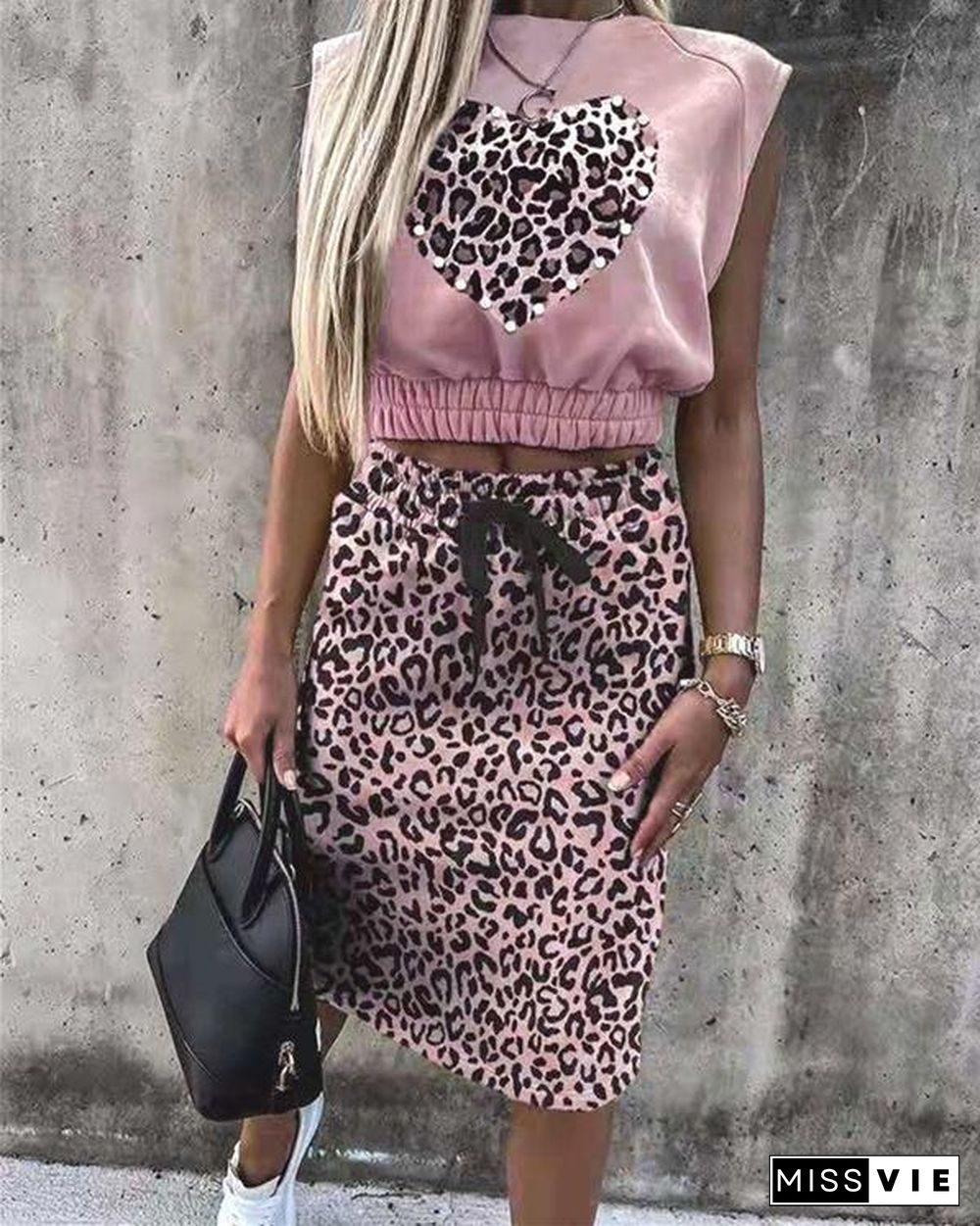 Leopard Print Sleeveless Top & Skirt Set