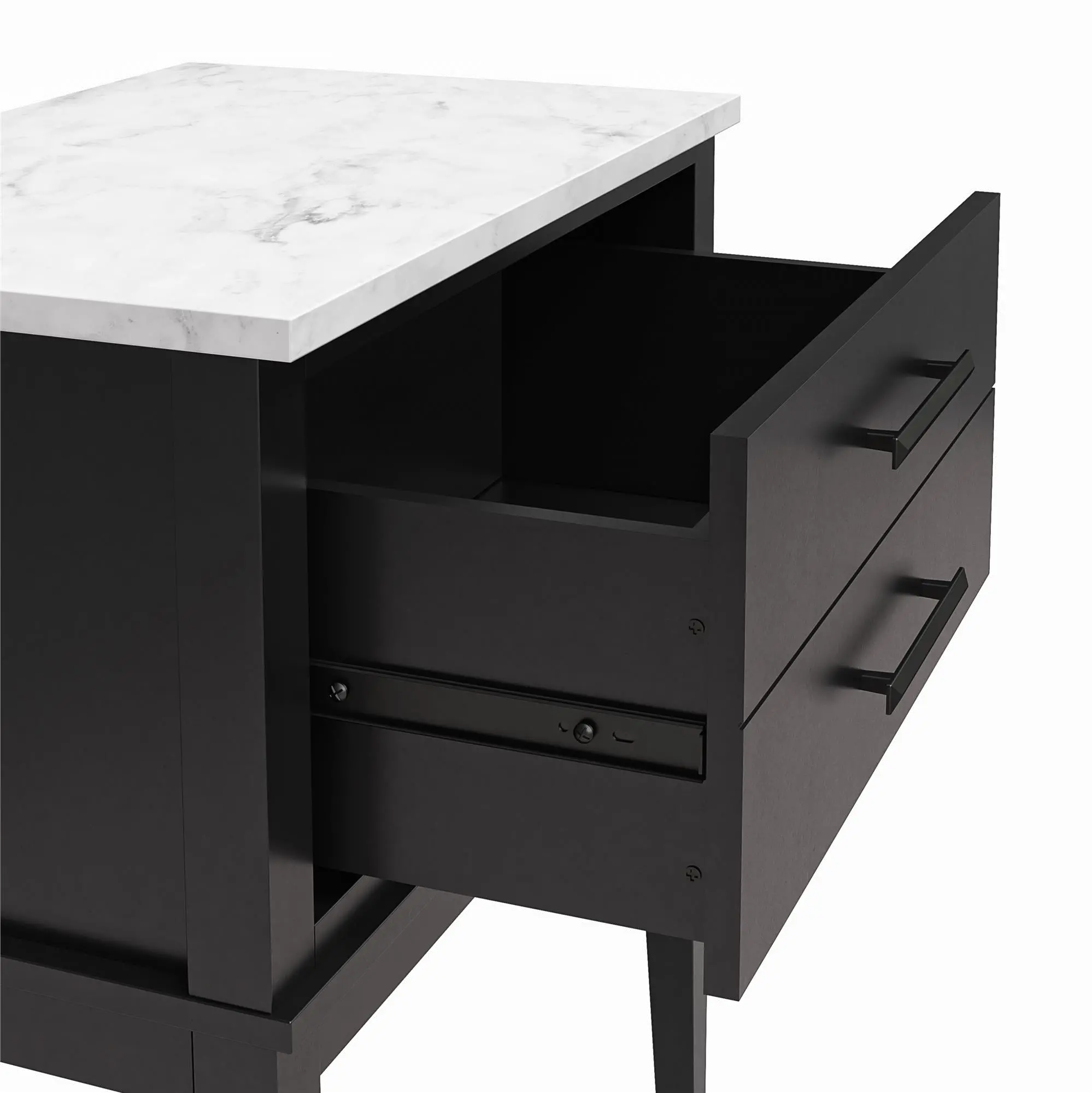 Lynnhaven Black Nightstand with White Marble Top