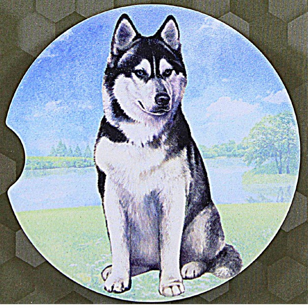 E amp S Imports Siberian Husky Car Coaster 1 Car Coaster Inches Super Absorbent 23340 Sandstone Multicolored