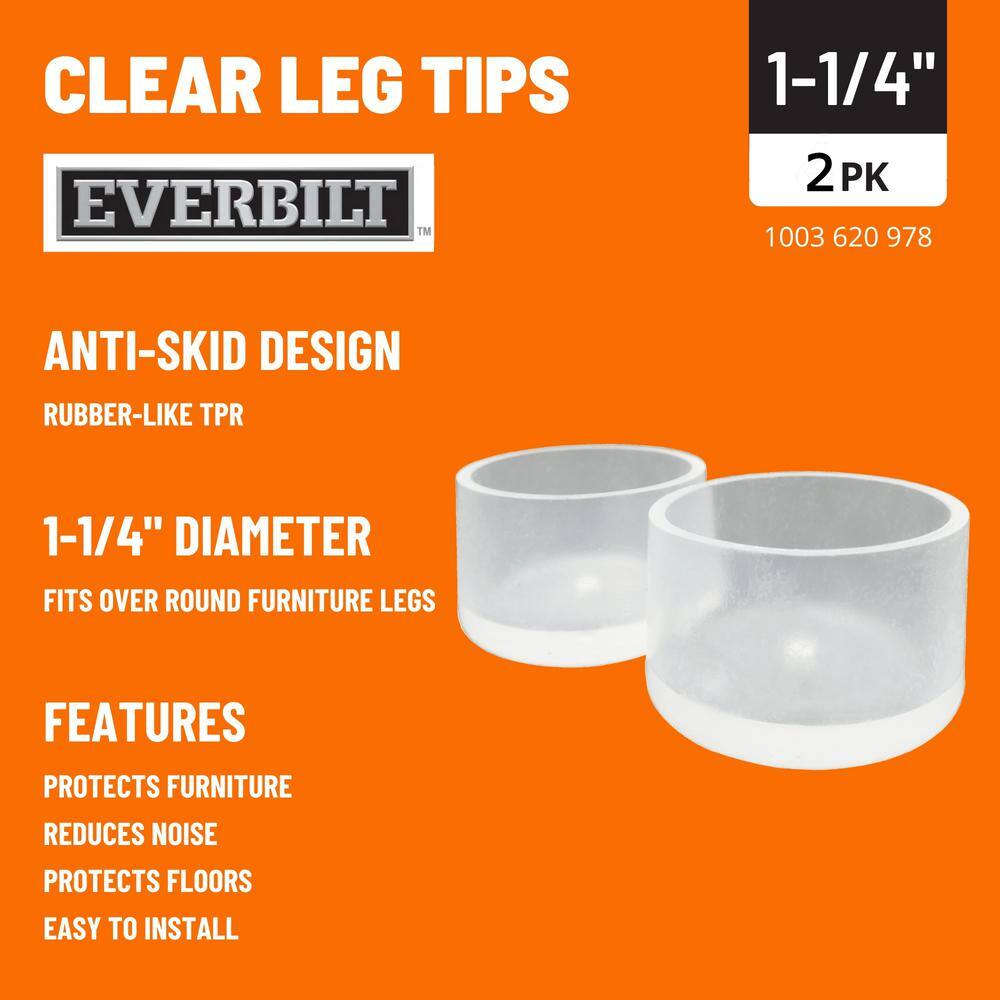 Everbilt 1-14 in. Clear Rubber Like Plastic Leg Caps for Table Chair and Furniture Leg Floor Protection (2-Pack) 4480895EV