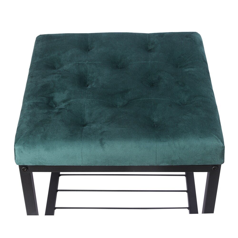 Turquoise Tufted Ottoman   Metal Frame   Square Upholstered Bench   1 Pcs