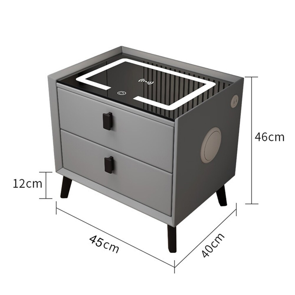 Solid Wood Smart Nightstands with Wireless Charging Station  USB Port  3 Color LED Lights and Speaker