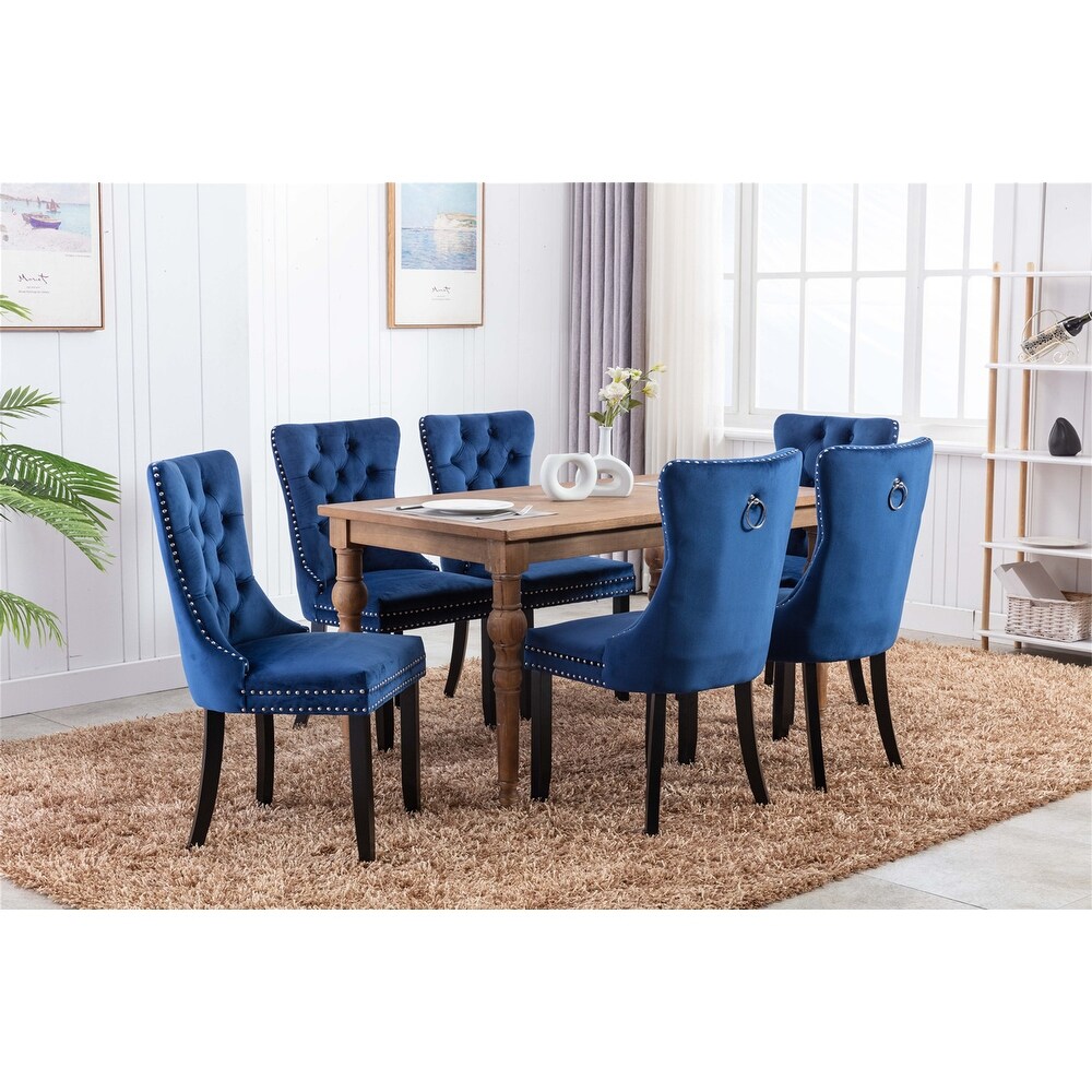 Clihome 2 Pcs Set Modern Tufted Solid Wood Velvet Dining Chair