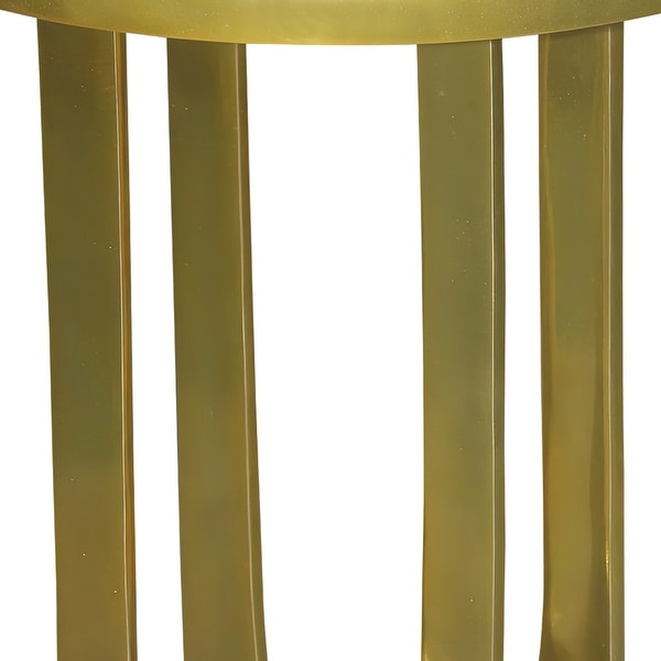 Cyrus 18 Inch Round Accent Side Table， Cast Aluminum， Arched Cut Out Frame， Brass