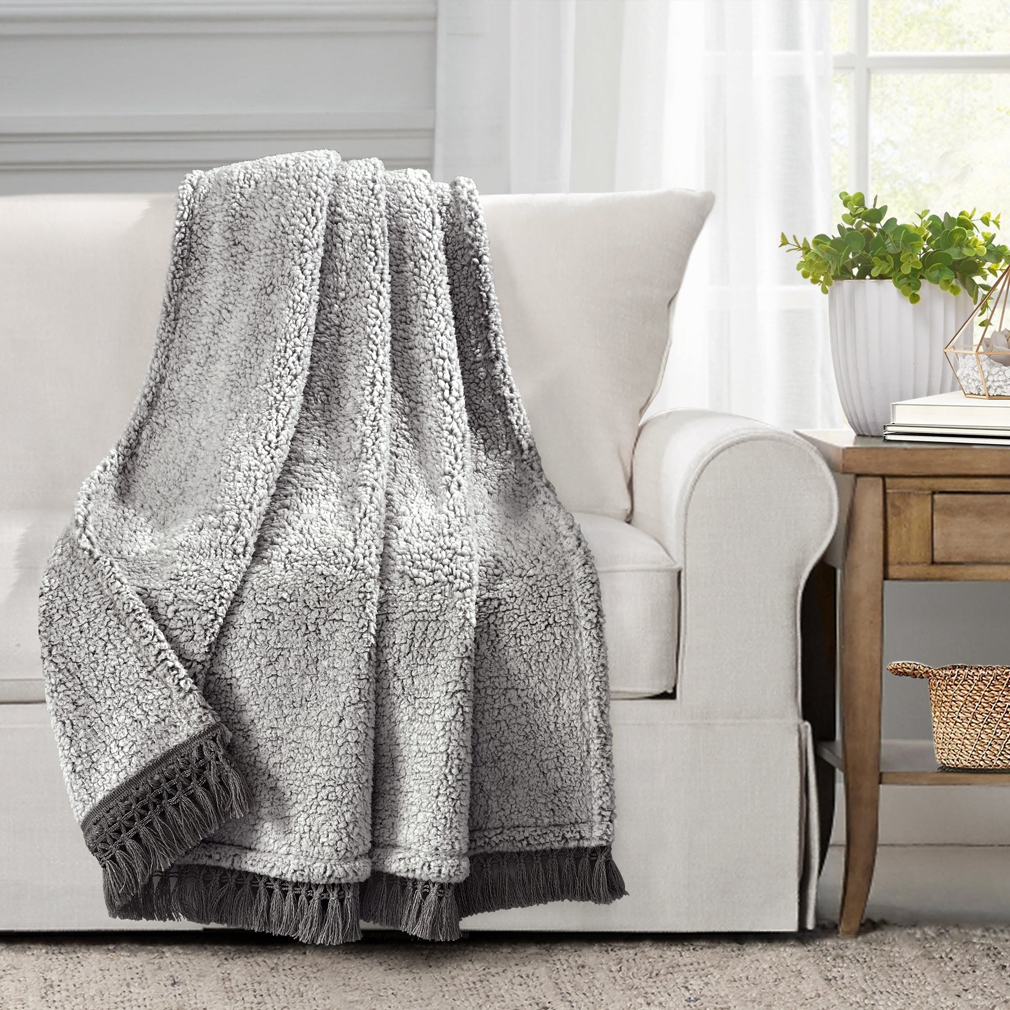 Sherpa Tassel Fringe Throw