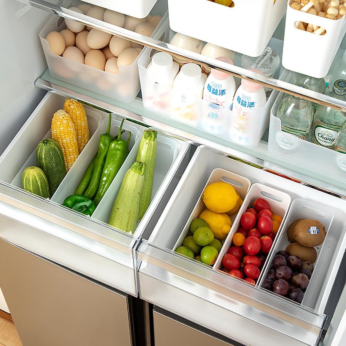 3pcs Refrigerator Side Door Organizer Box Kitchen Divider Organizer Onion Food Grade Fresh Box Storage Box Fresh-keeping 25.5x8.5x13.5cm