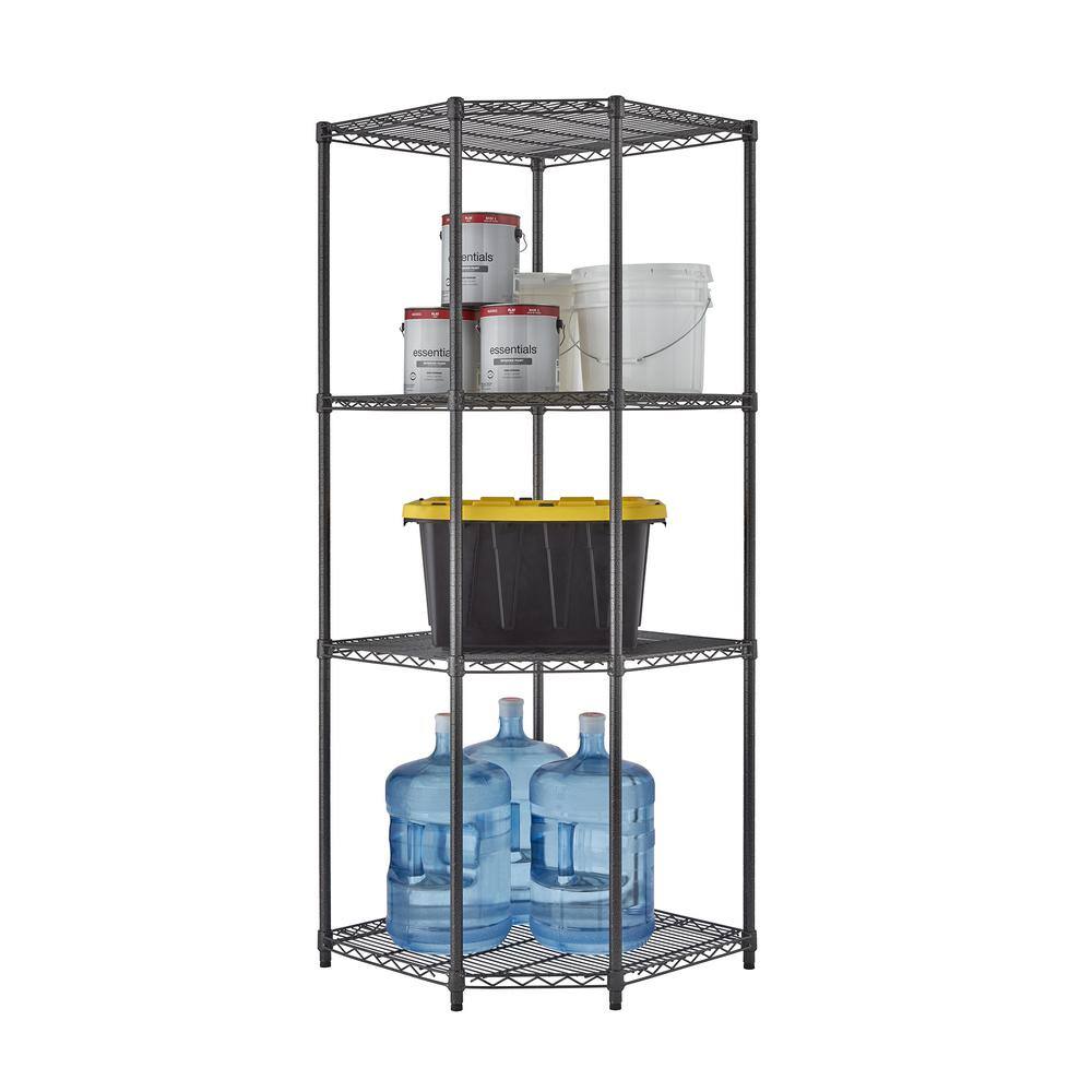 TRINITY PRO Black 4-Tier Corner Steel Wire Garage Storage Shelving Unit (27 in. W x 72 in. H x 18 in. D) TBFPBA-0927