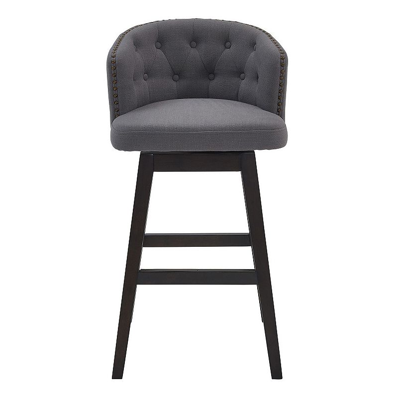 30 Inches Button Tufted Fabric Padded Swivel Barstool， Gray