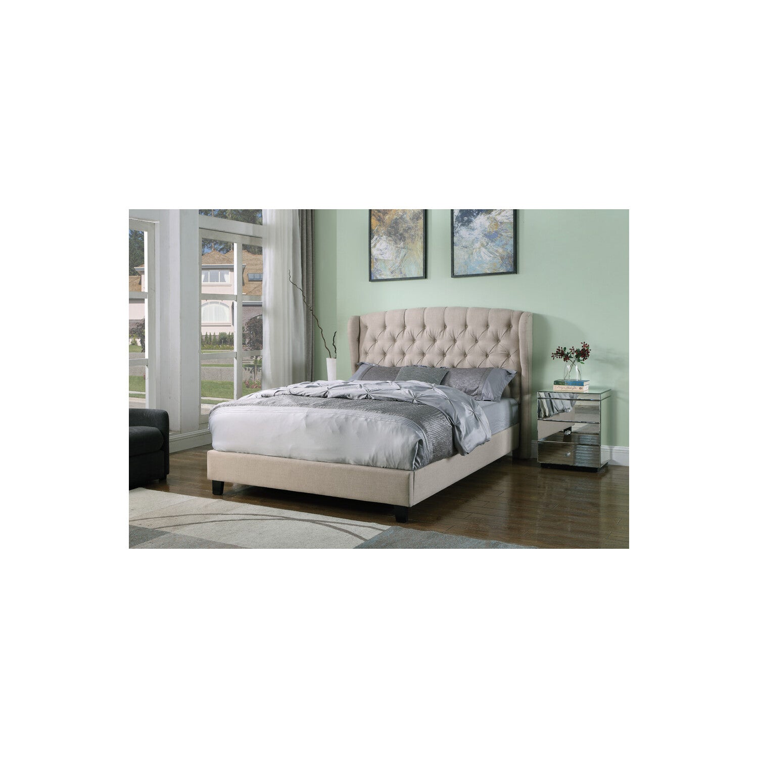 Best Master Furniture Yvette Beige Tufted Upholstered Platform Bed, Queen