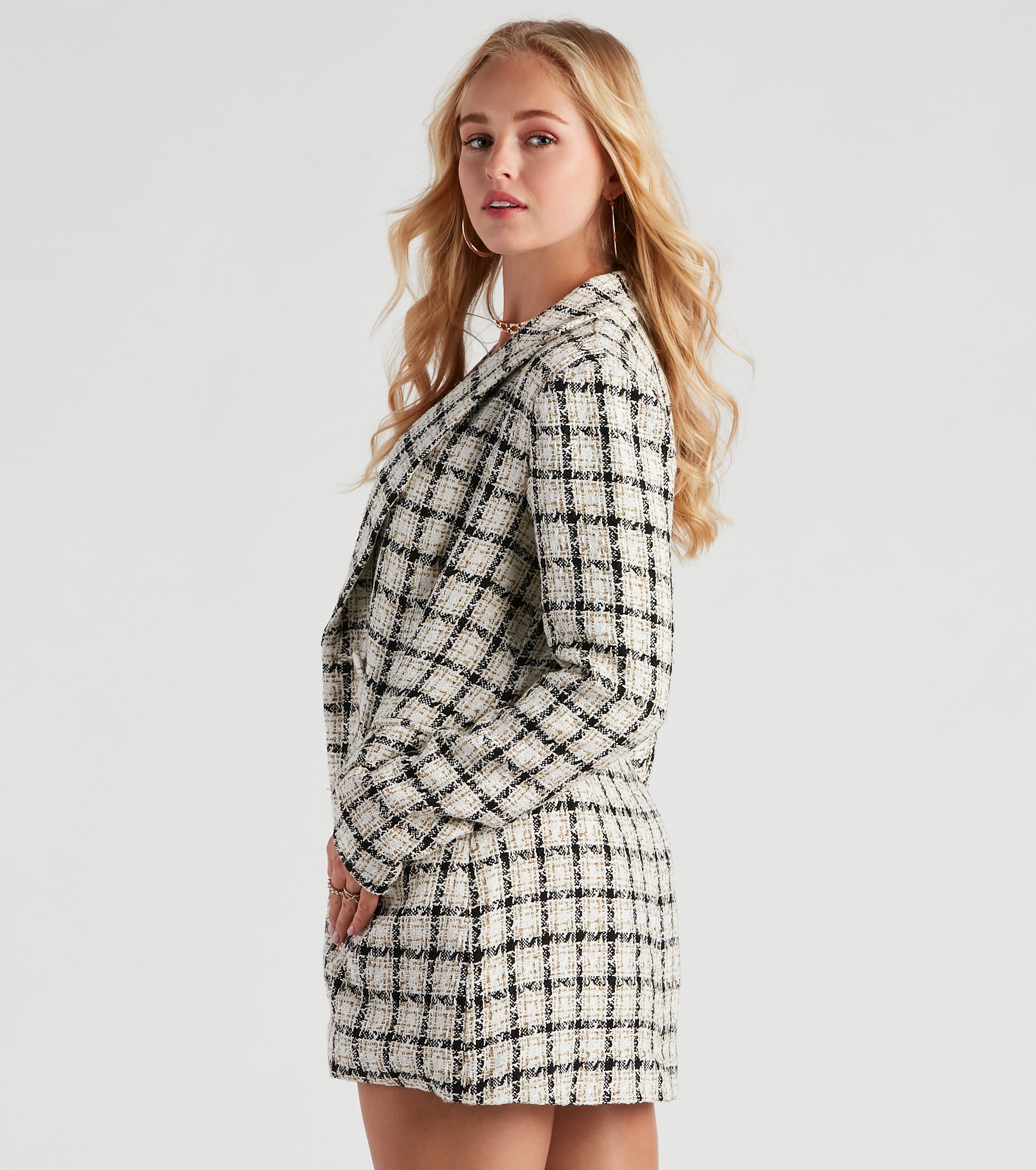 She's All That Tweed Plaid Blazer