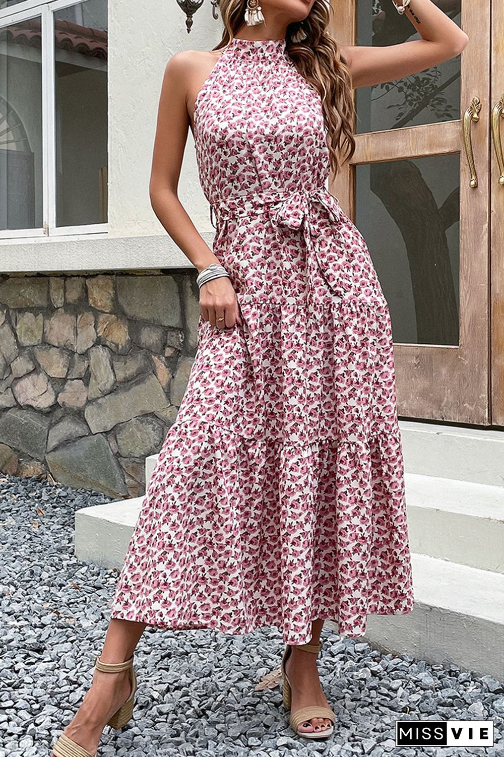 Floral Print Halter Dress Wholesale