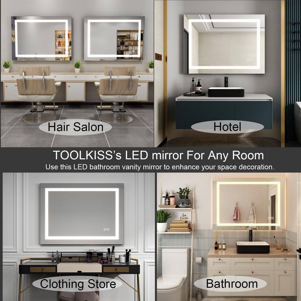 TOOLKISS Classic 36 in. W x 30 in. H Frameless Rectangular Anti-Fog LED Light Bathroom Vanity Mirror Front Light TK19037