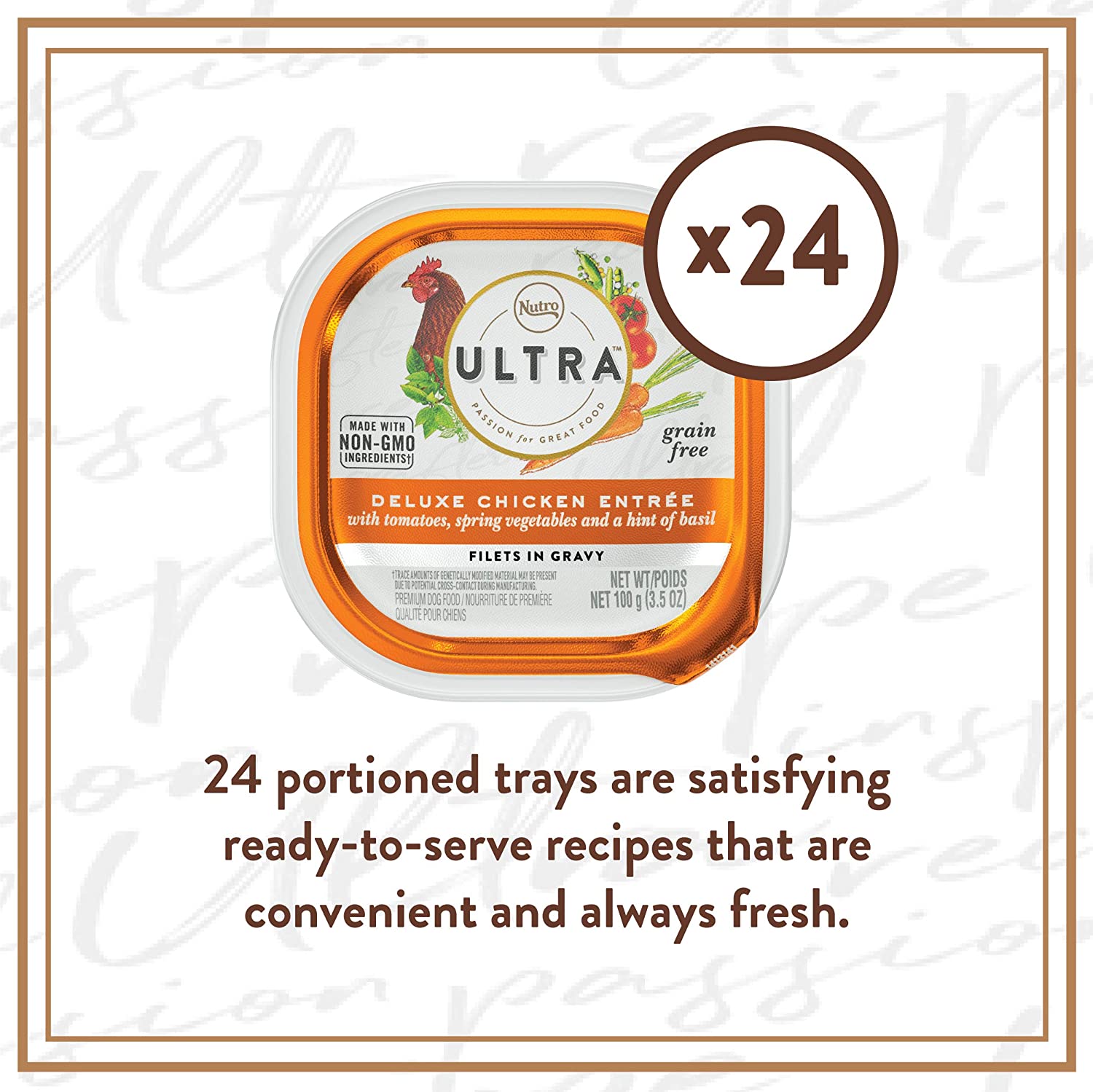 NUTRO ULTRA Grain Free Adult Wet Dog Food Filets in Gravy Deluxe Chicken Entrée With Tomatoes， Spring Vegetables， and a Hint of Basil 3.5 Ounce (Pack of 24)