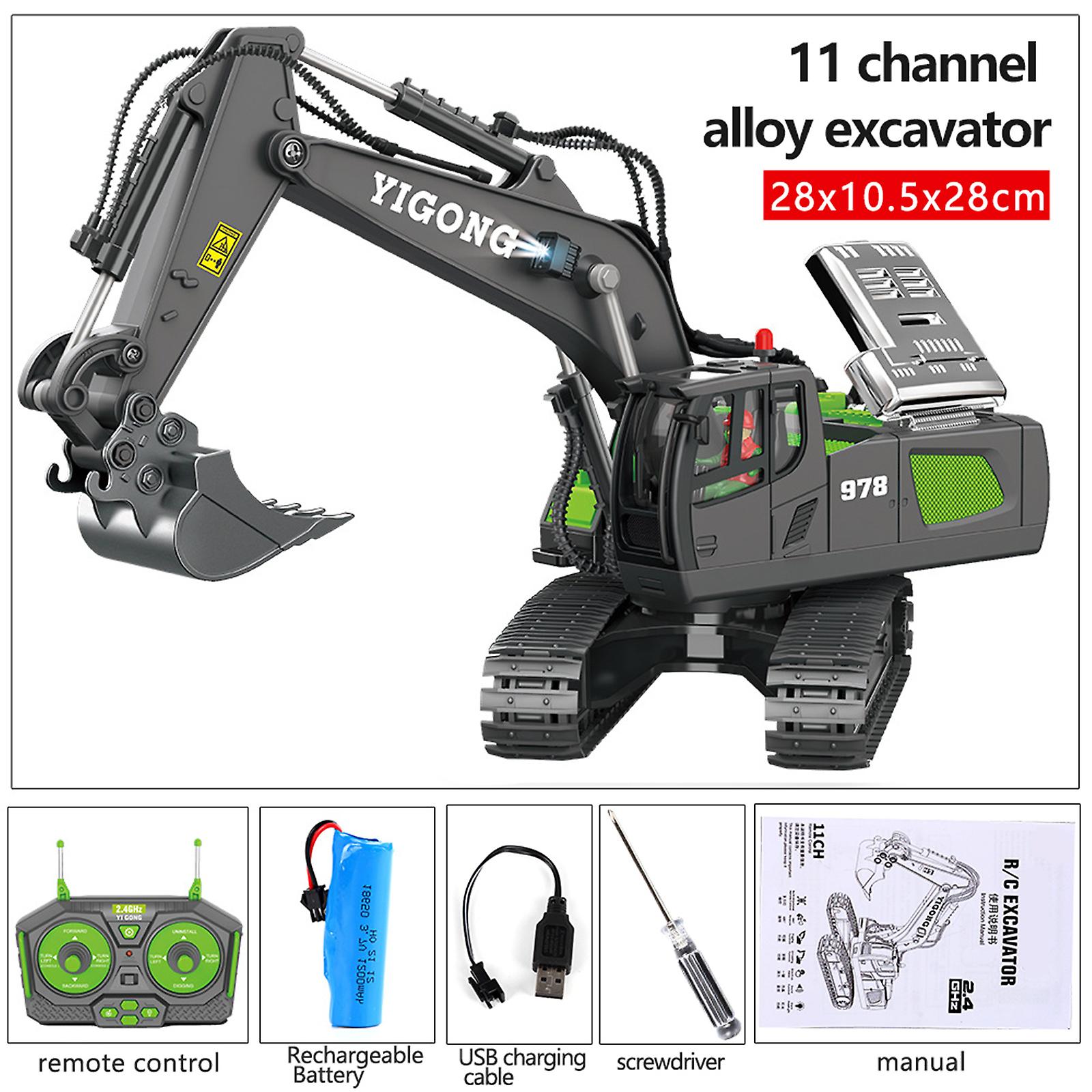 11-channel Bc1043 Alloy Excavator Toy In Gray-green