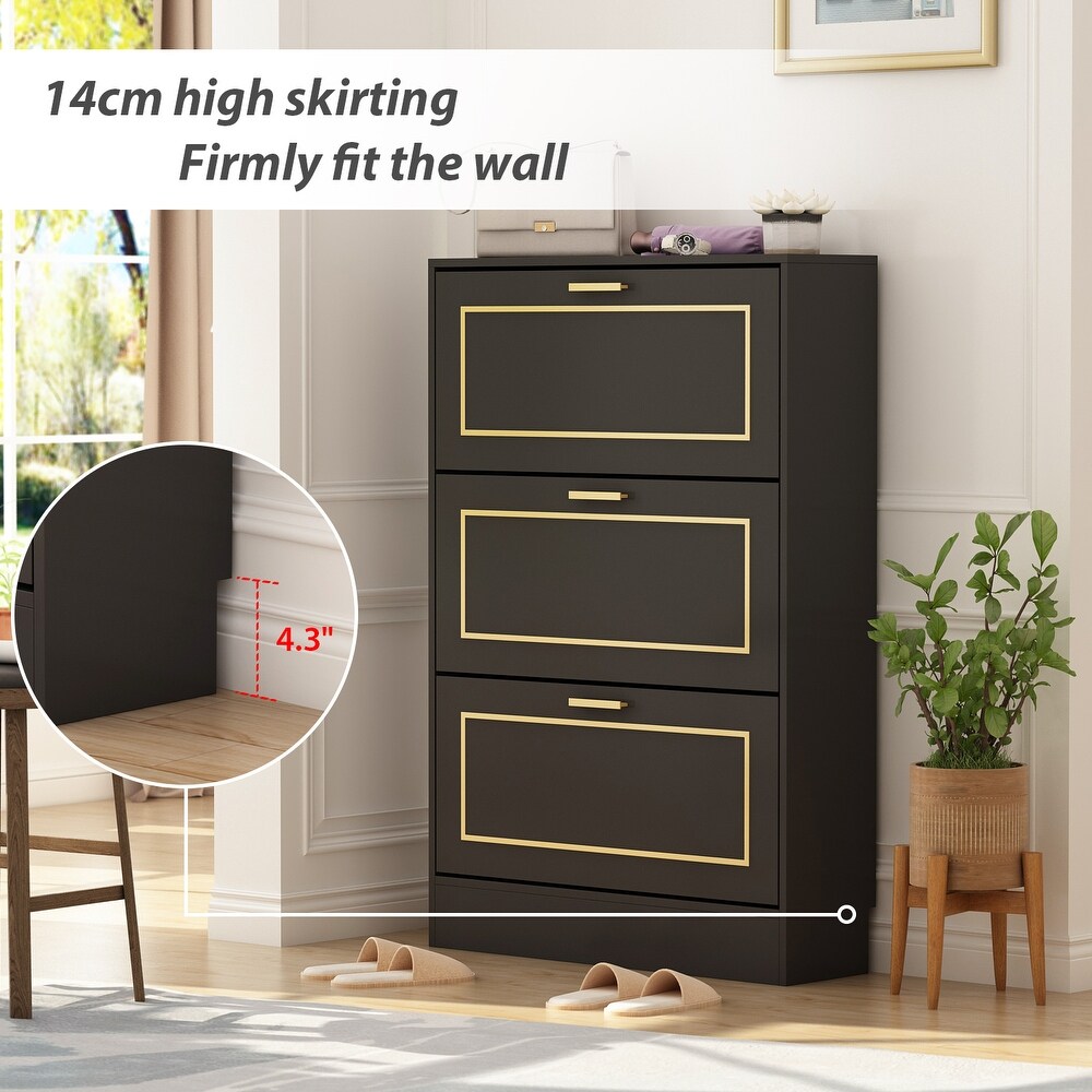 Fold Out Shoes Cabinet Storage Cabinet Dresser Chest(Black/White)