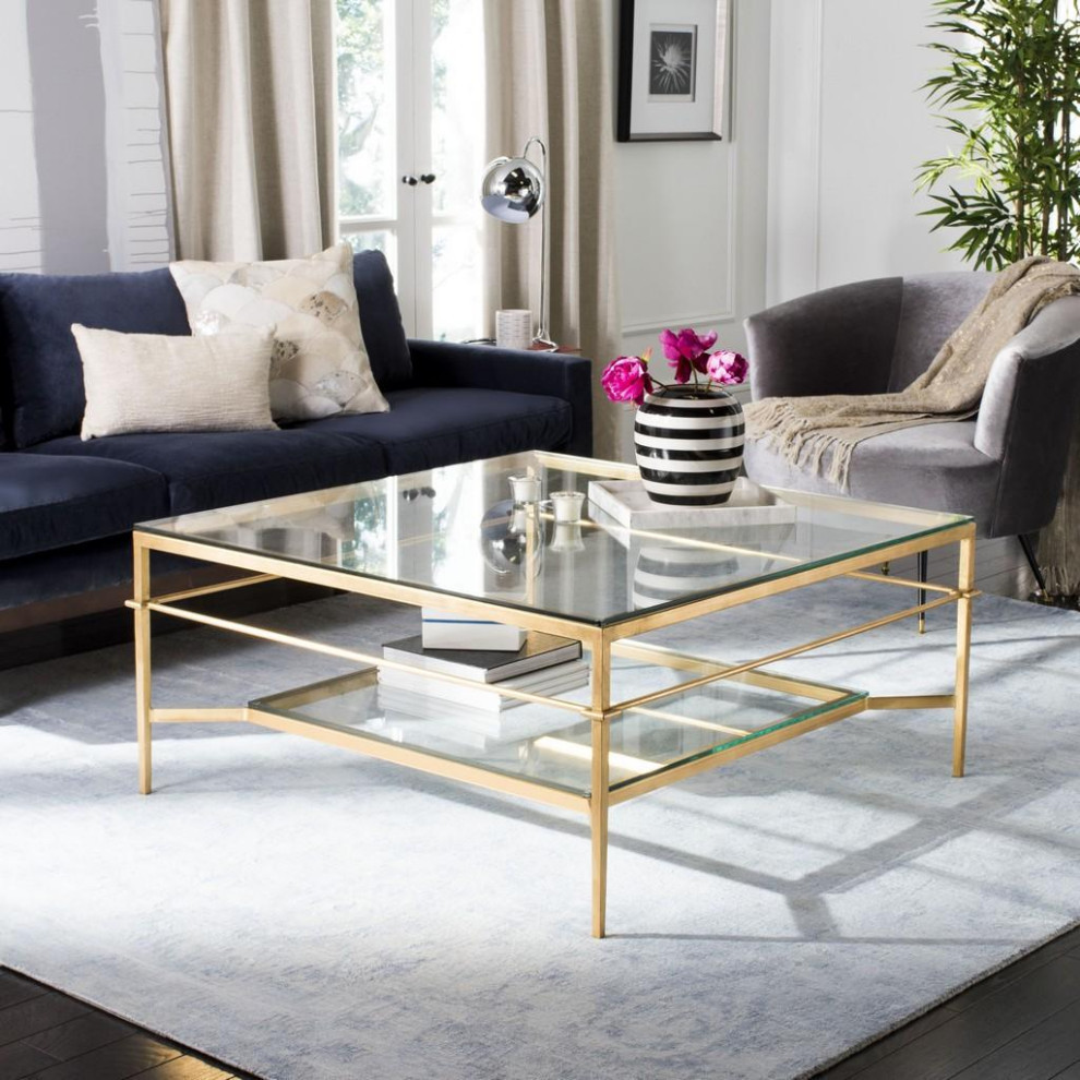 Garzon Silver Leaf Glass Cocktail Table   Contemporary   Coffee Tables   by Rustic Home Furniture Deco  Houzz