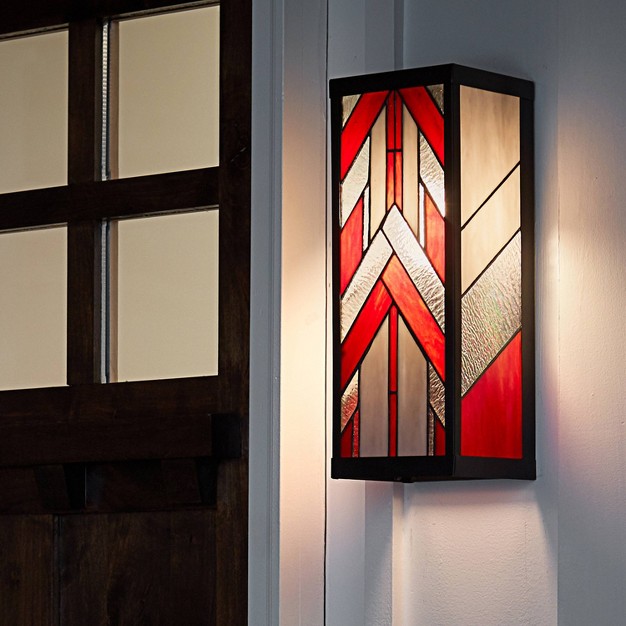 1 light Mission Style Rectangular Outdoor Stained Glass Wall Sconce Red River Of Goods