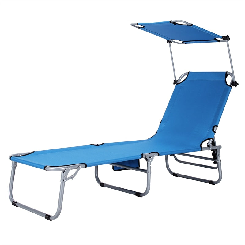 Outdoor Adjustable Folding Chaise Lounge Chair Beach Chair with Canopy Shade