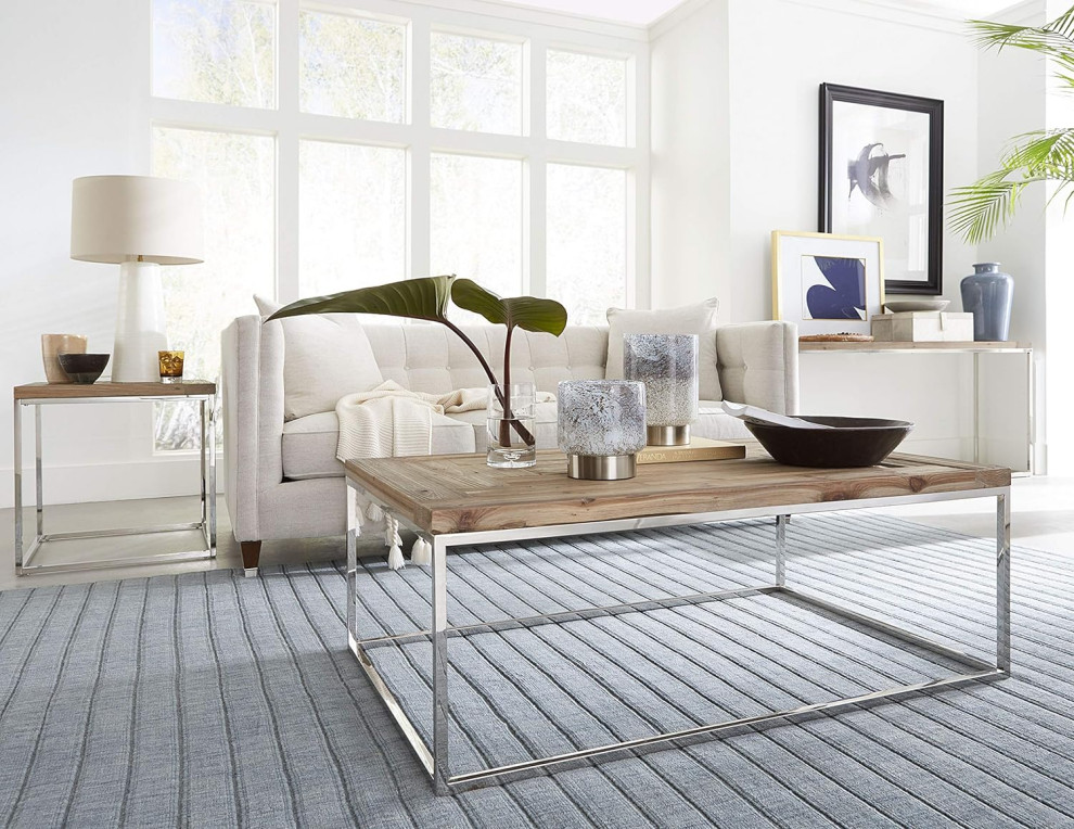 Transitional Coffee Table  Polished Stainless Steel Frame  ampReclaimed Fir Wood   Contemporary   Coffee Tables   by Decor Love  Houzz