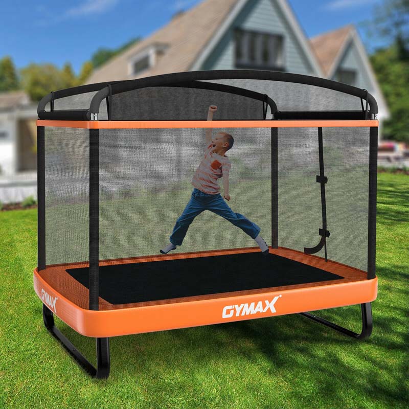 6 FT Kids Trampoline with Swing & Safety Fence, ASTM Approved Toddler Rectangle Trampoline for 3-8 Year Old