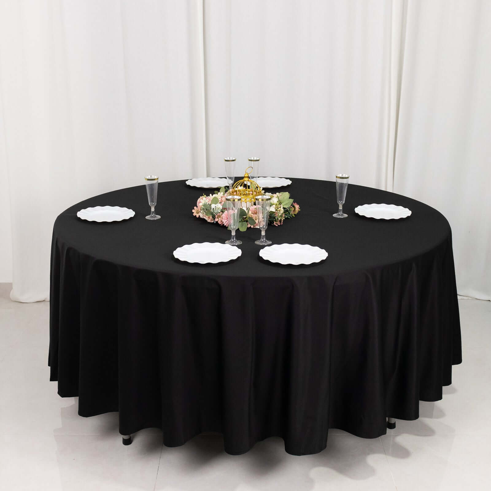 Black Premium Scuba Round Tablecloth, Wrinkle Free Seamless Polyester Tablecloth - 108