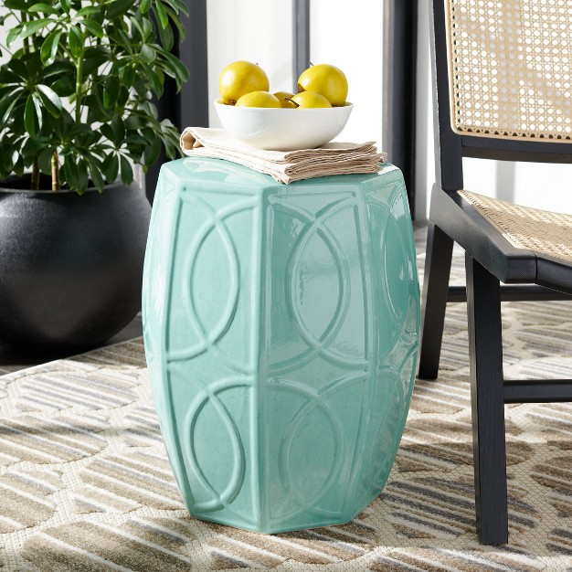 Kameko Ceramic Garden Stool Blue Safavieh