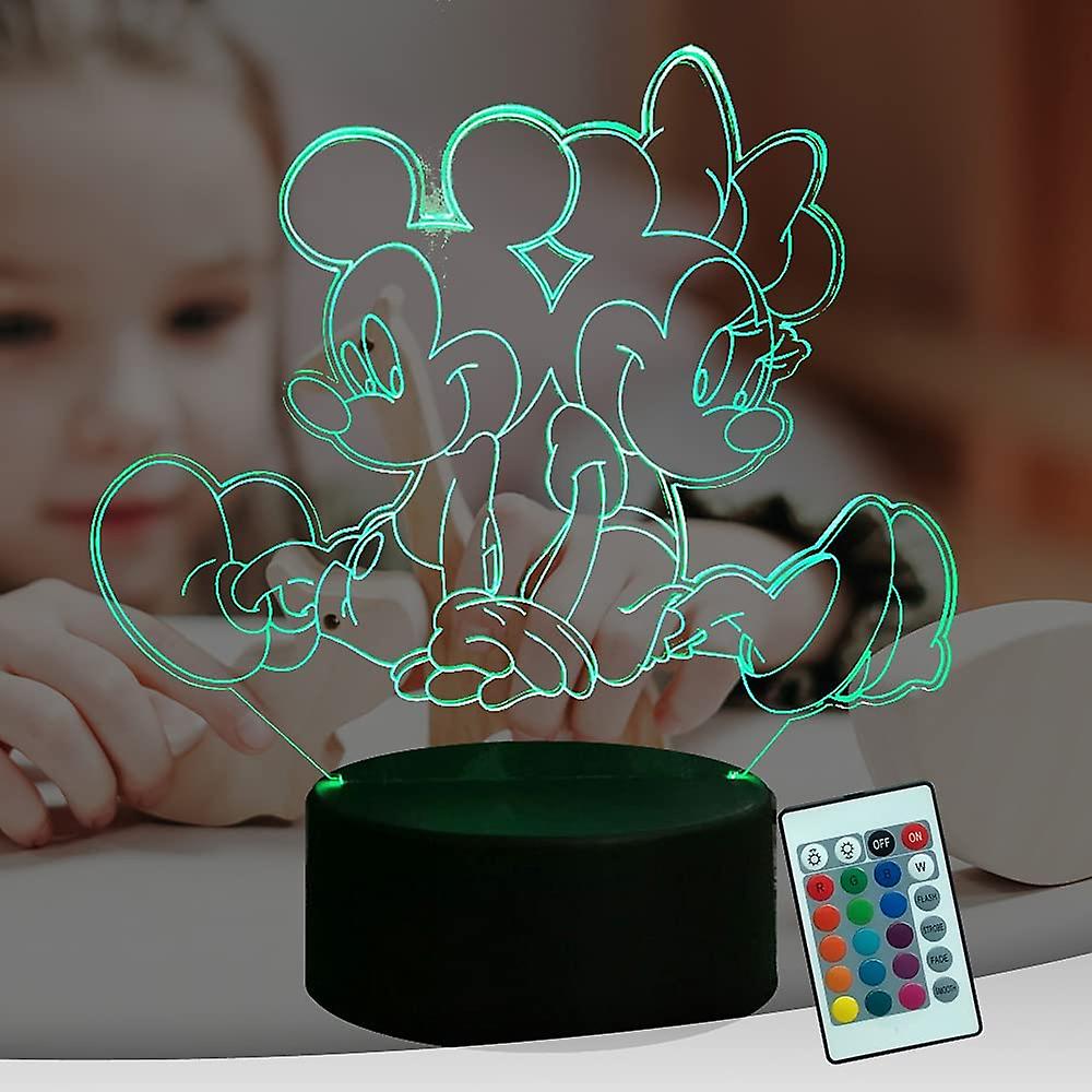 Mickey Minnie Mouse 3d Led Night Light Mice Fairy Friend Usb Touch Remote 16 Color Auto-change 4 Mode Child Bedside Lava Table Mood Lamp Kids Boy Girl