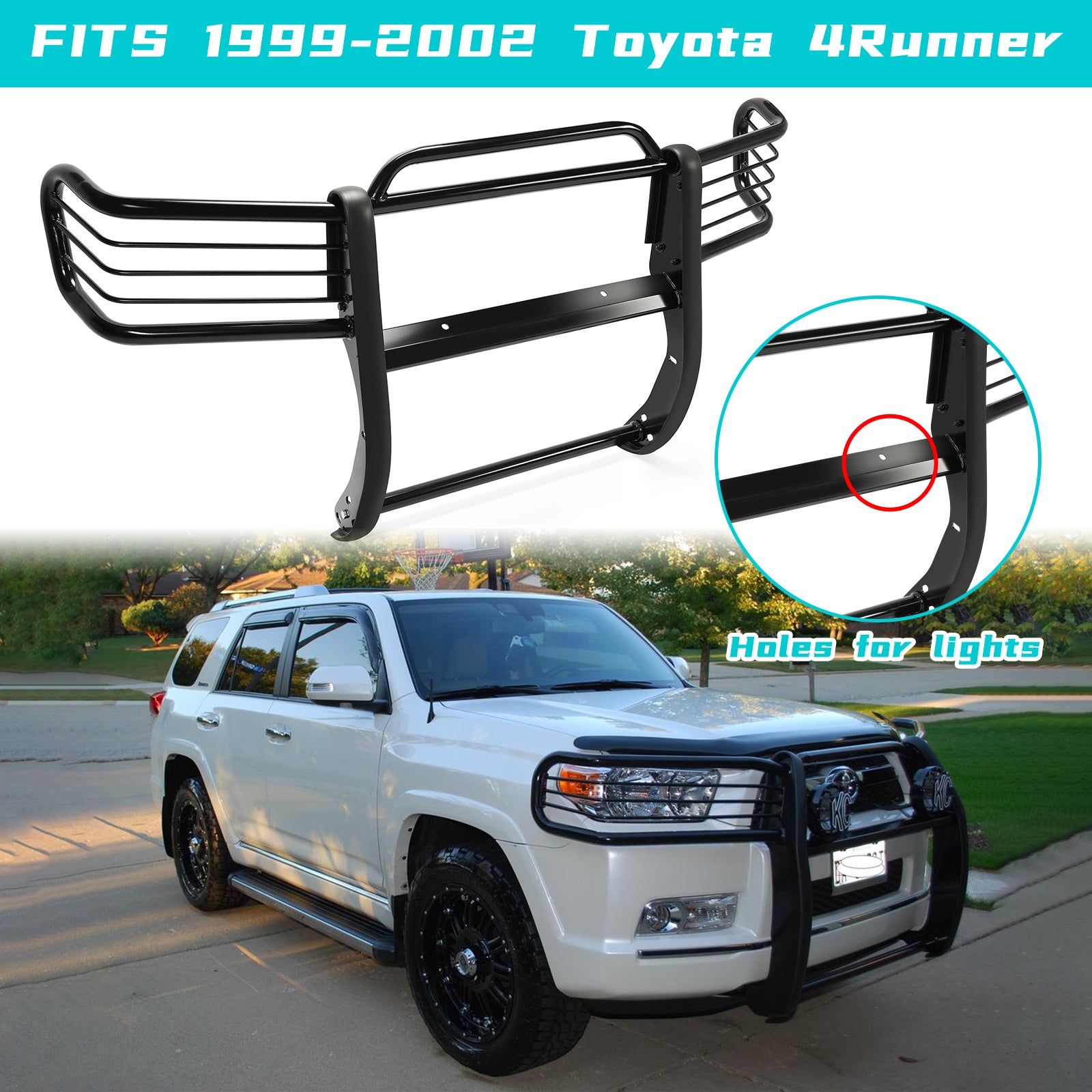 HECASA Front Bumper Protector Brush Grille Guard Steel for 1999 2000 2001 2002 Toyota 4Runner Black