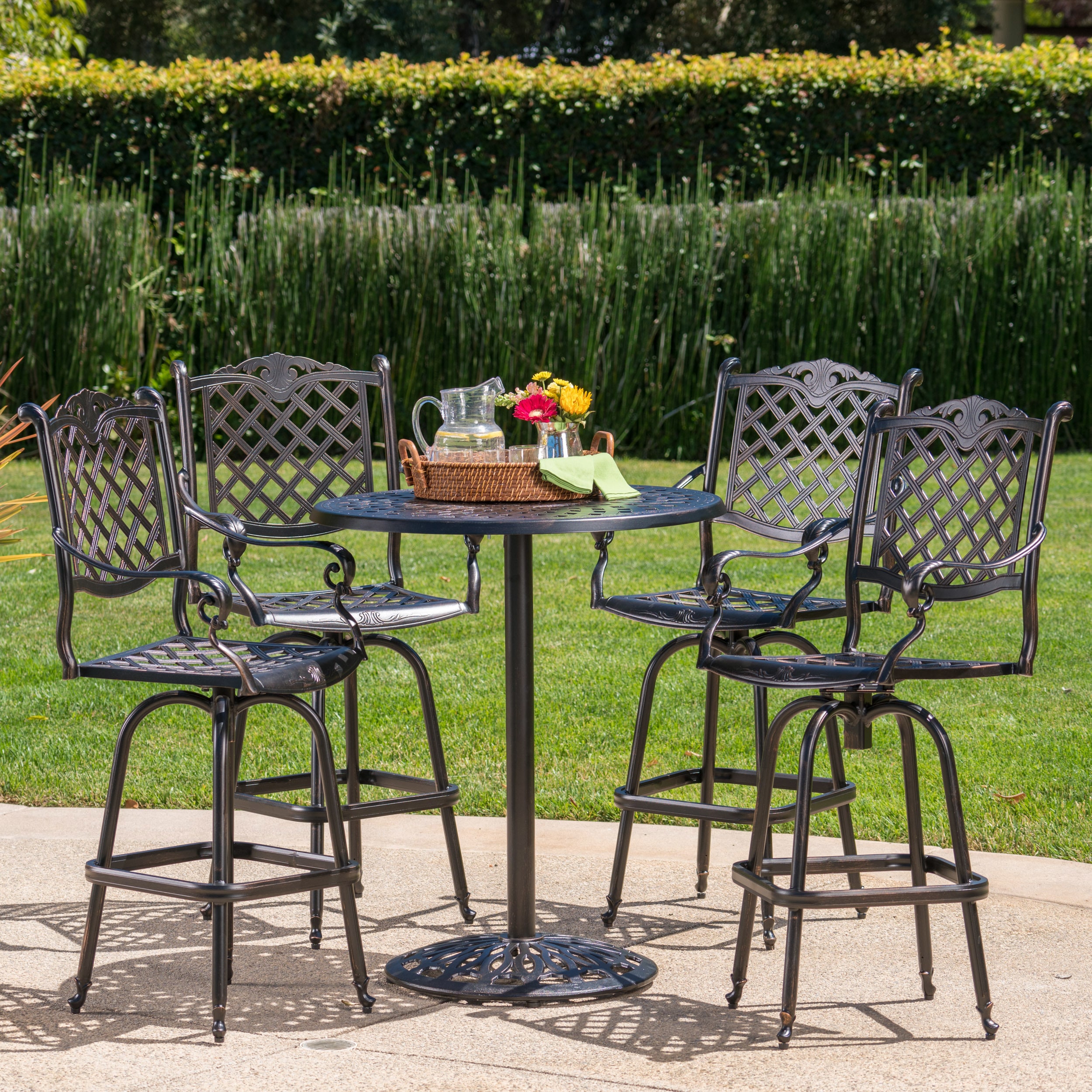 Arlana Cast Aluminum 5 Piece Outdoor Bar Set