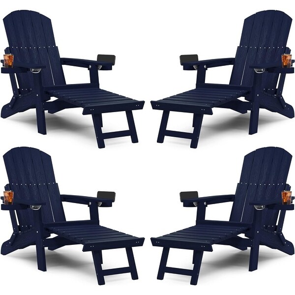 WINSOON Set of 4 Folding Adirondack Chair with 5Gear Adjustable Backrest and Retractable Ottoman