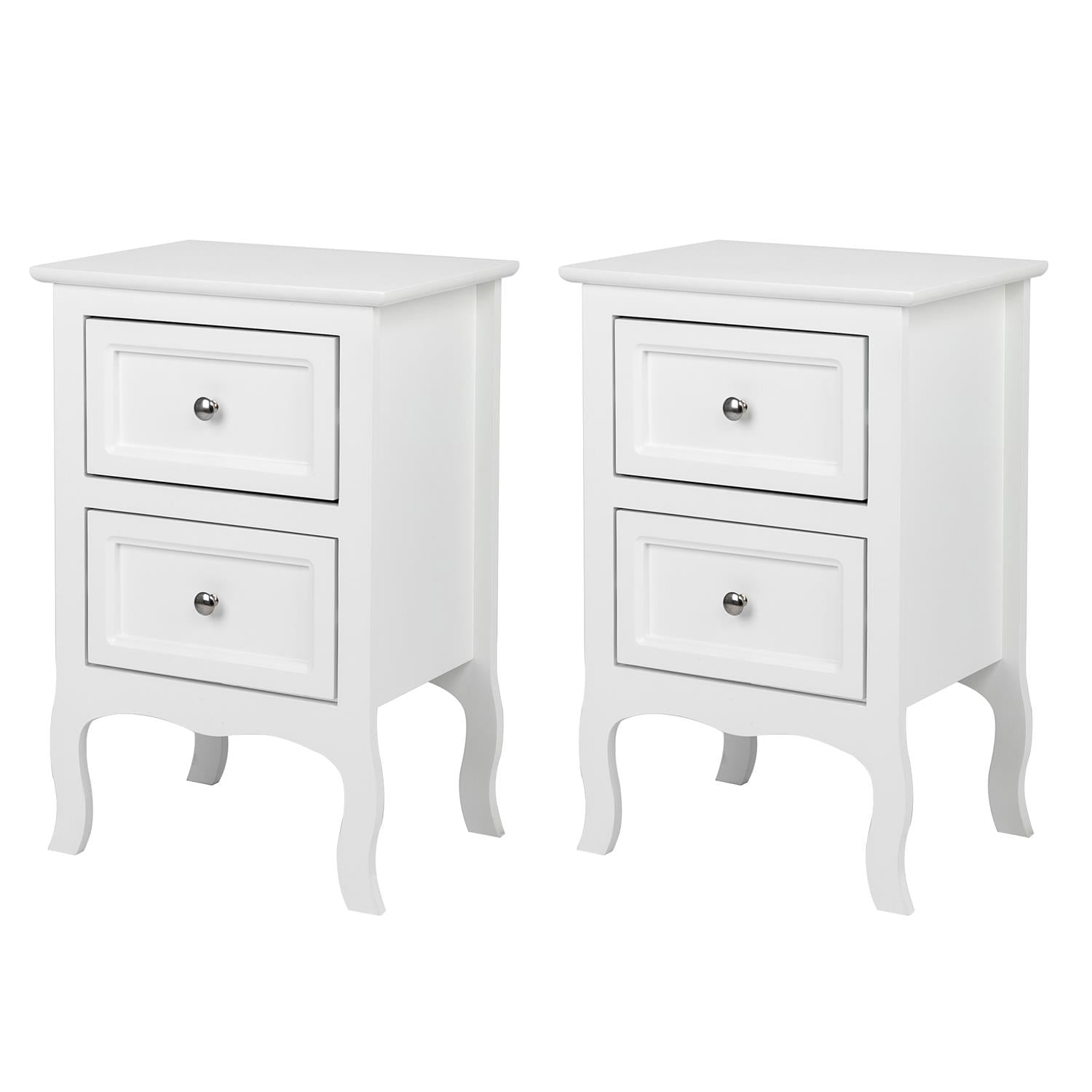 Ktaxon 2 PCS White Nightstand,End Table with 2-Drawer,Wooden Bedside Table Night Table,Bedroom Furniture Nightstand,Country Style