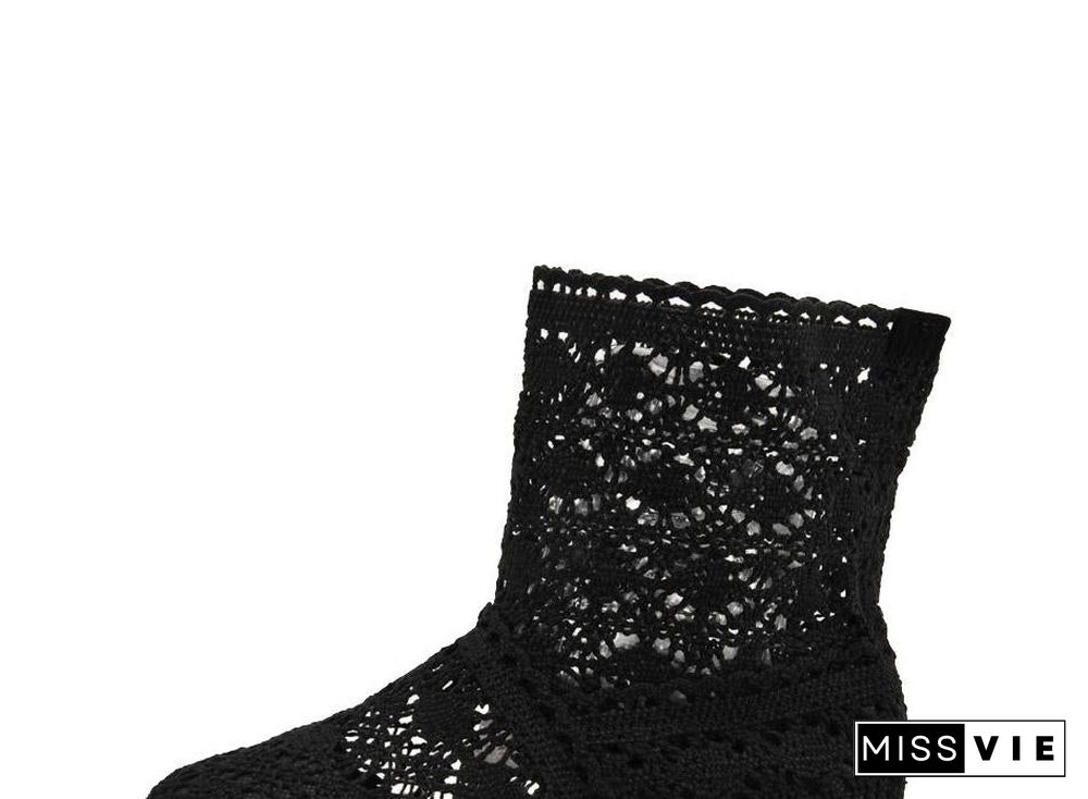 Women Cut-Outs Fashion Shoes Knitted short lace Boot ankle botas Boots