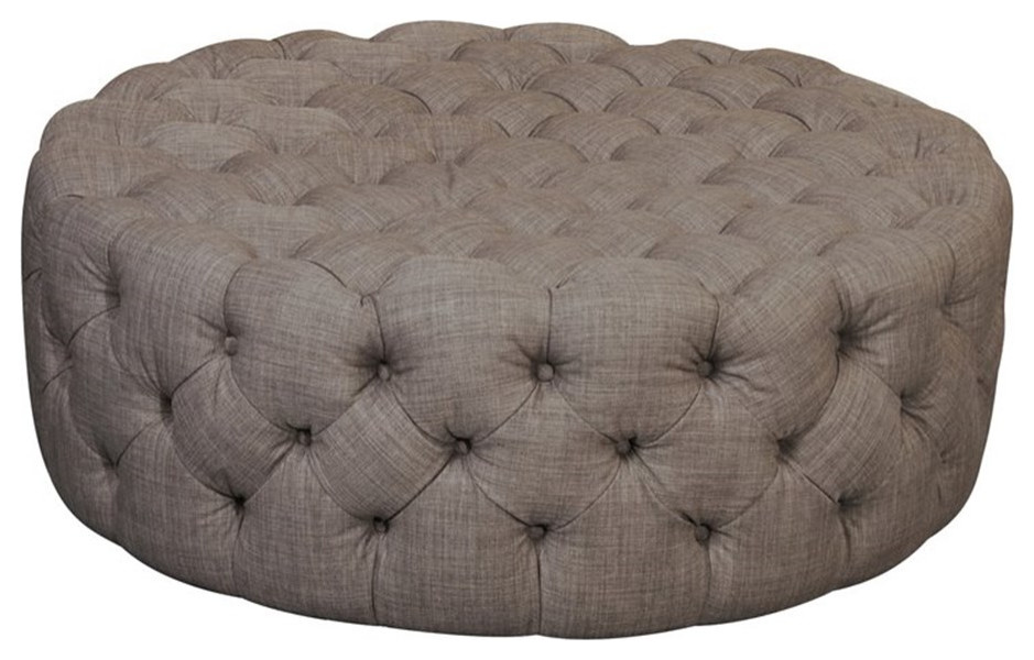 American Home Classic Jasper 16 quotSmall Round Fabric Ottoman in Brown   Transitional   Footstools And Ottomans   by Homesquare  Houzz