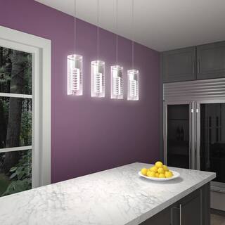 Artika Hologram 21-Watt Integrated LED Chrome Modern Hanging Pendant Chandelier Light Fixture for Dining Room or Kitchen Island HOL4P-HD2