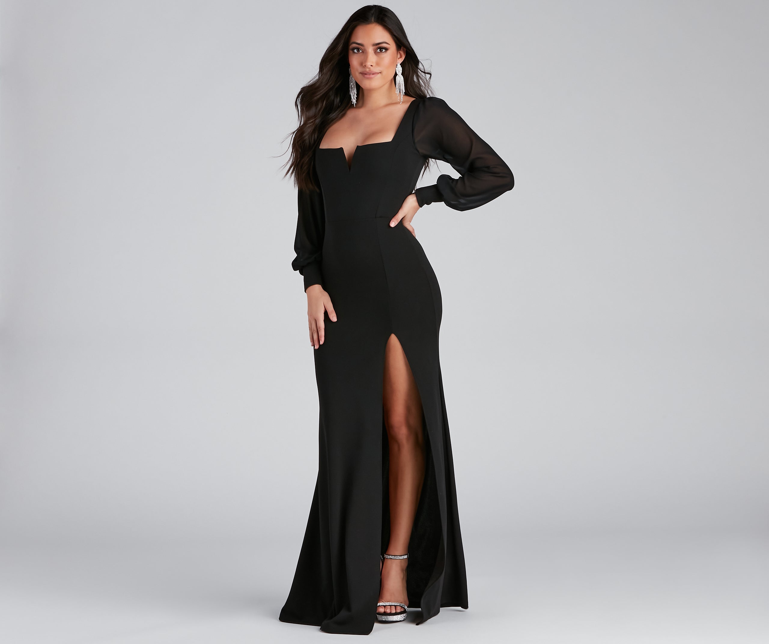 Veronica Formal Chiffon Sleeve Slit Long Dress