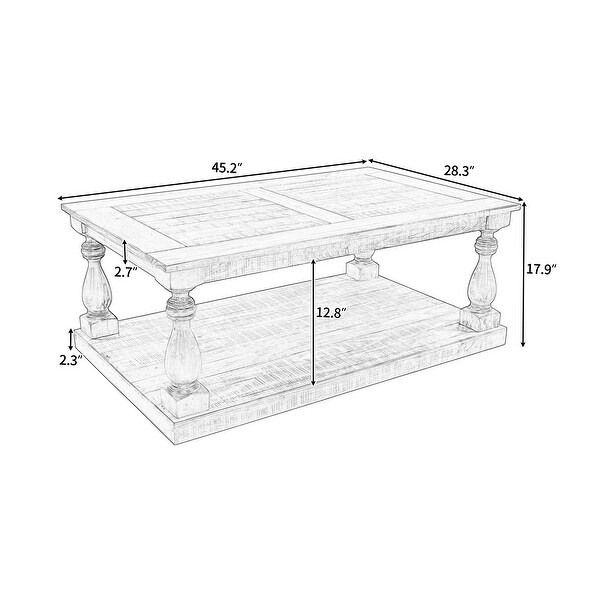 Rustic Solid Pine Wood Floor Shelf Coffee Table with Storage