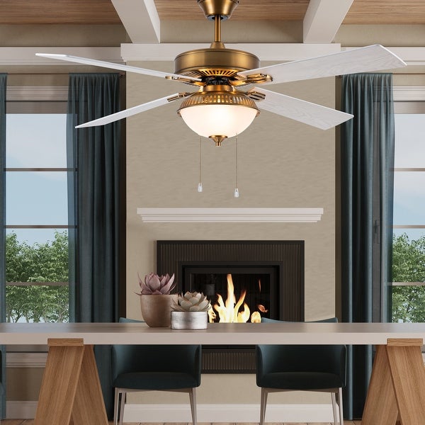 Leila River of Goods Brass and Glass 52-Inch Ceiling Fan with Light - 52