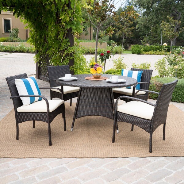 Theodore Outdoor 5piece Wicker Dining Set with Cushion by Christopher Knight Home