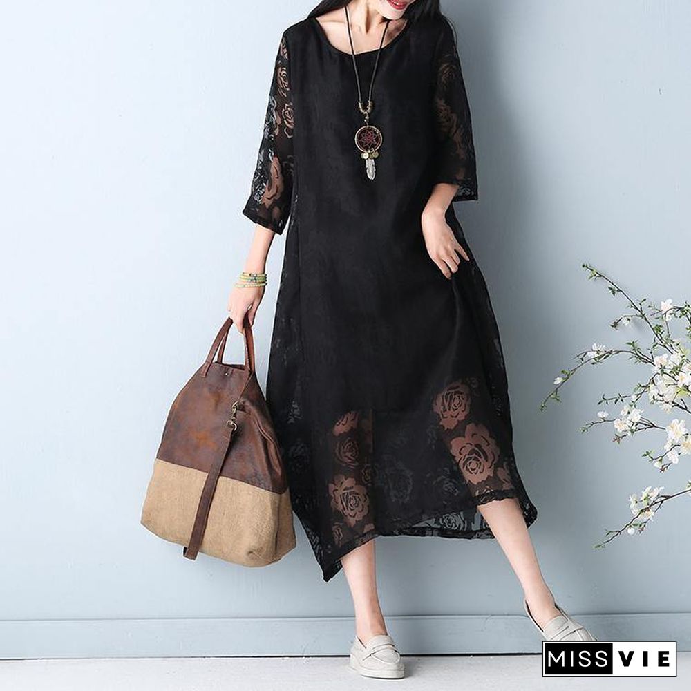 2019 black hollow out maxi dress o neck Half sleeve bridesmaid dress asymmetric summer dress